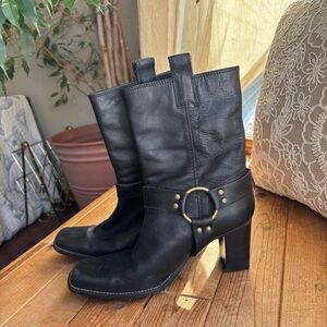 AEROSOLES Black Heeled Boots with Gold Accent
